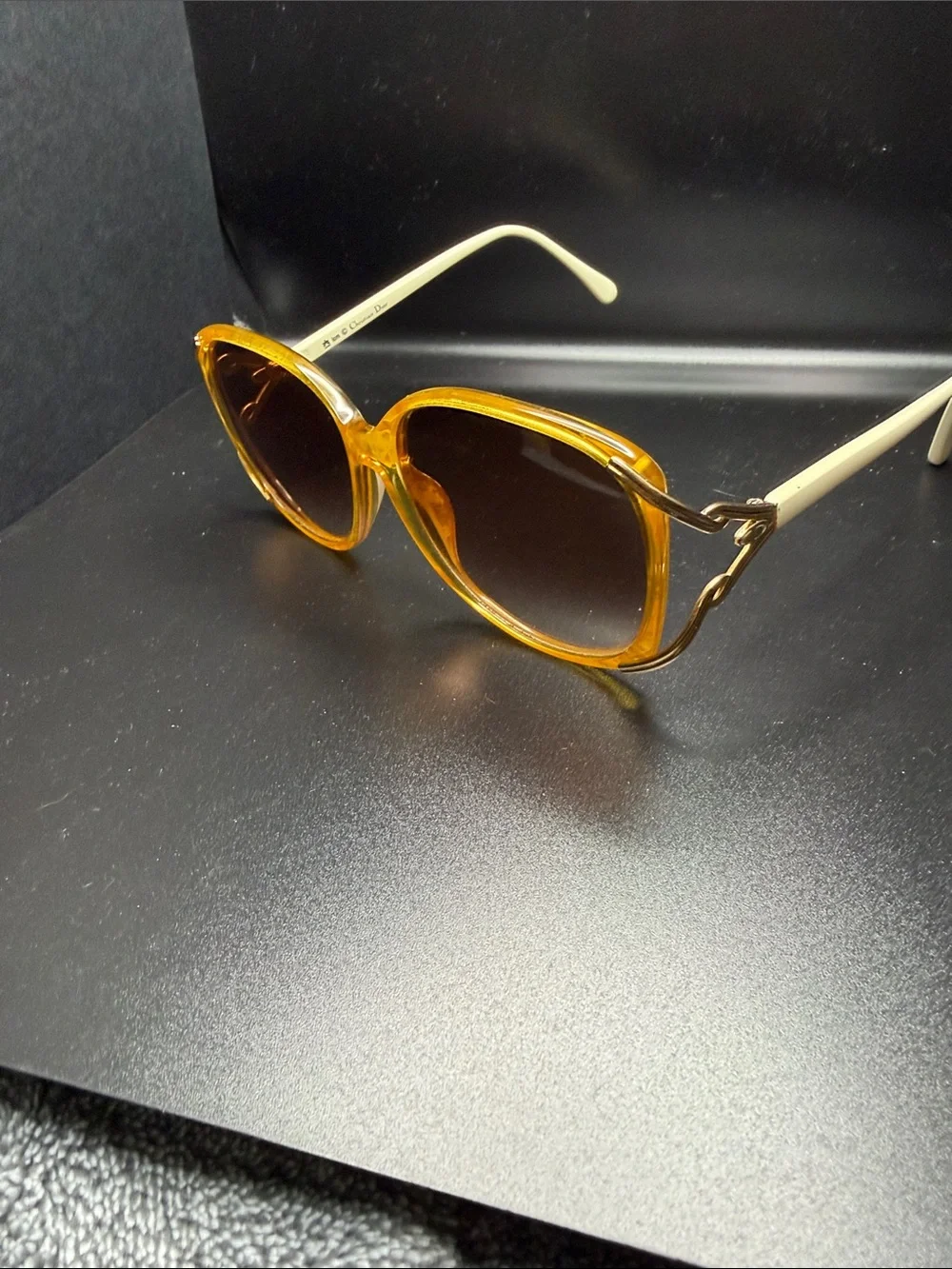 Vintage Christian Dior Sunglasses – 1970s/1980s Oversized Amber Yellow Frame.
